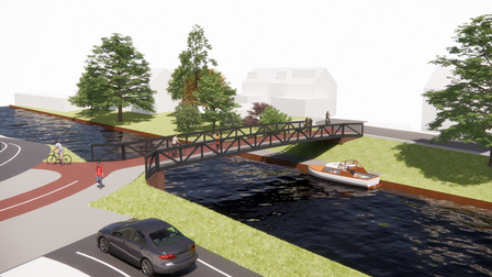 Vogelvluchtperspectief impressie fietsbrug Leidsevaart Bekslaan